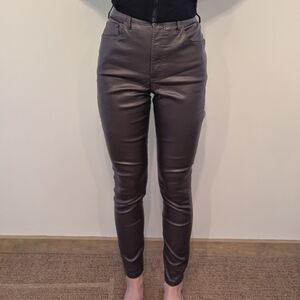 Express Jeans Metallic High Waisted Faux Leather Skinny Wine/Merlot Color